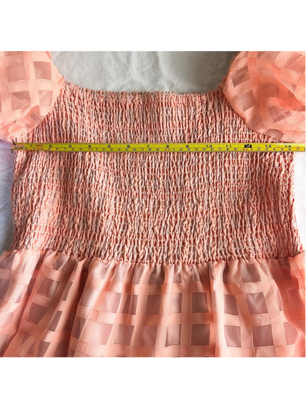 Gingham & Heels Bianna Pink/Coral Puff Sleeve Midi Dress Coquette Cottagecore 10 - Picture 8 of 12